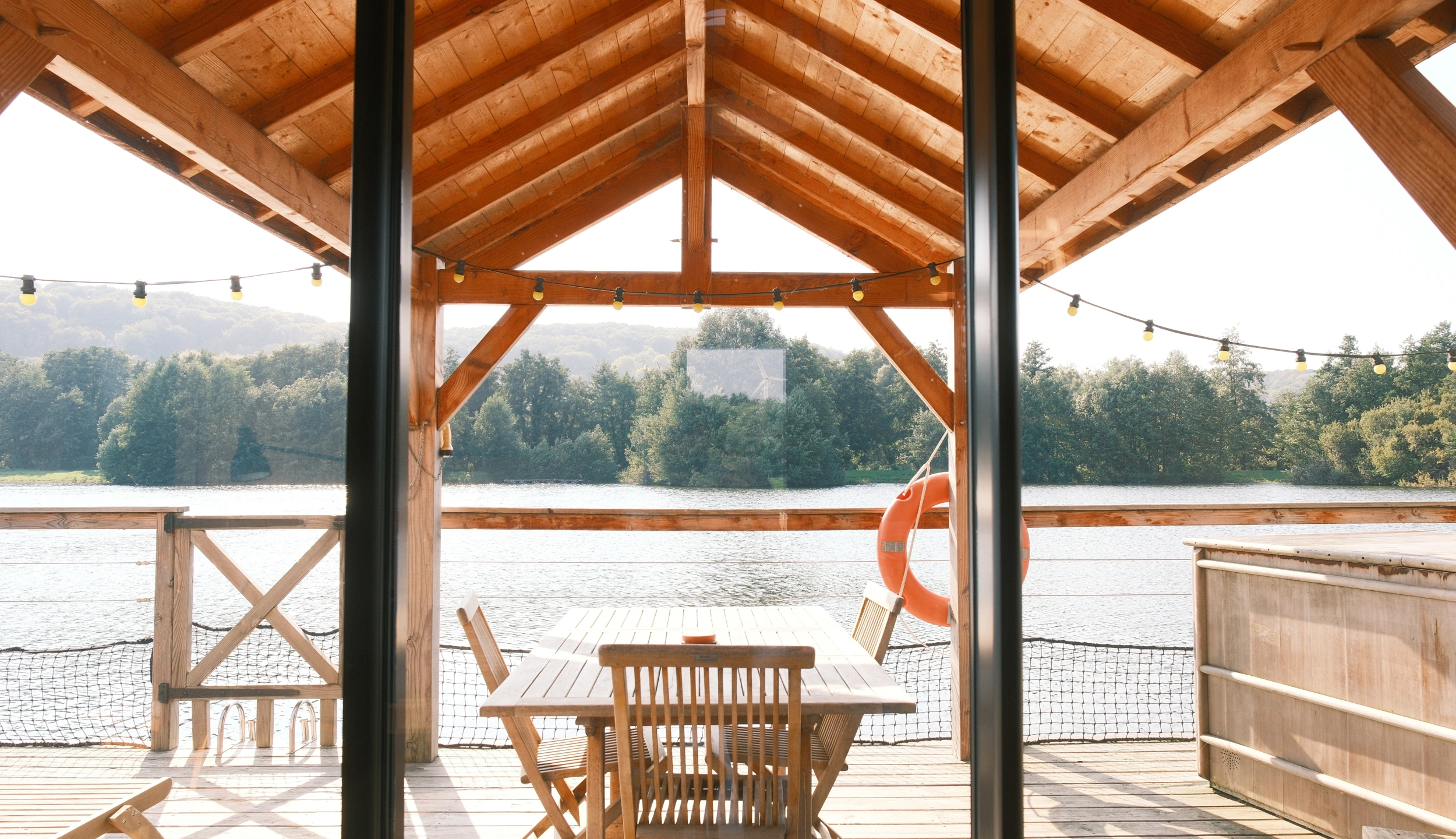 View of the terrace of the Cabin on the water with spa